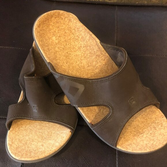 Spenco Kholo Orthotic Slide Sandals Sz 8 Mens Brown Cork Sole - Picture 1 of 6